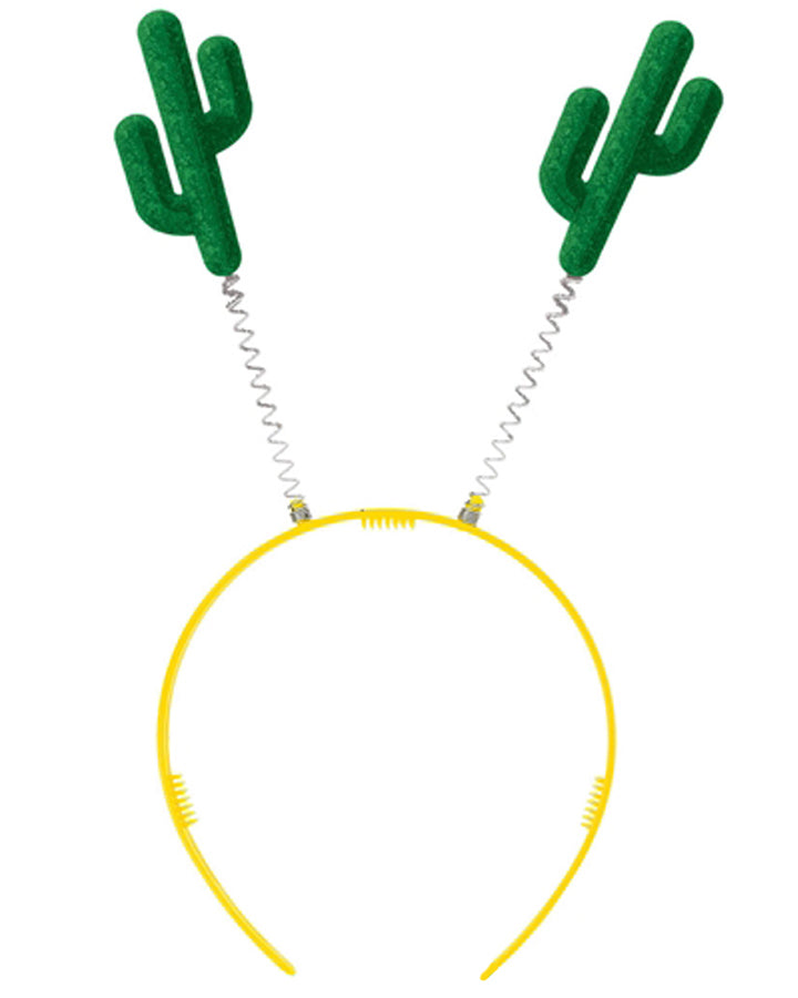 Image of yellow headband with two cactus boppers attached. 