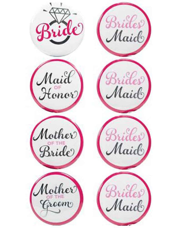 Elegant Bride Badges Pack of 8