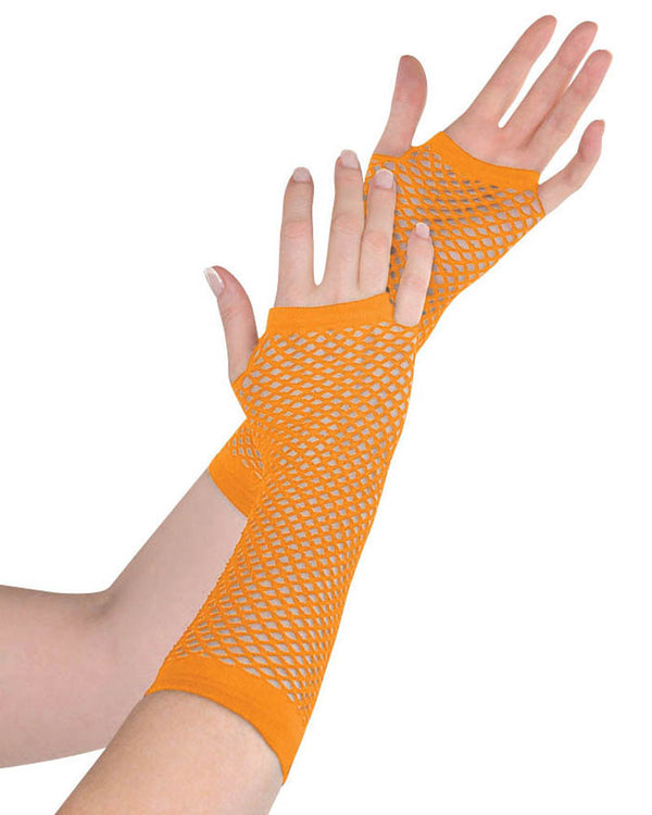 Long Orange Fishnet Gloves
