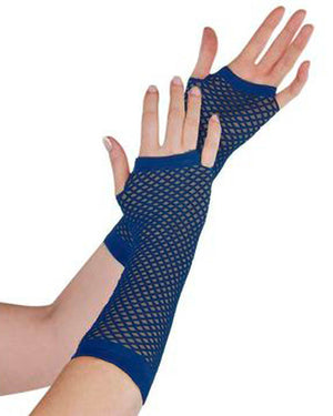 Long Navy Blue Fishnet Gloves