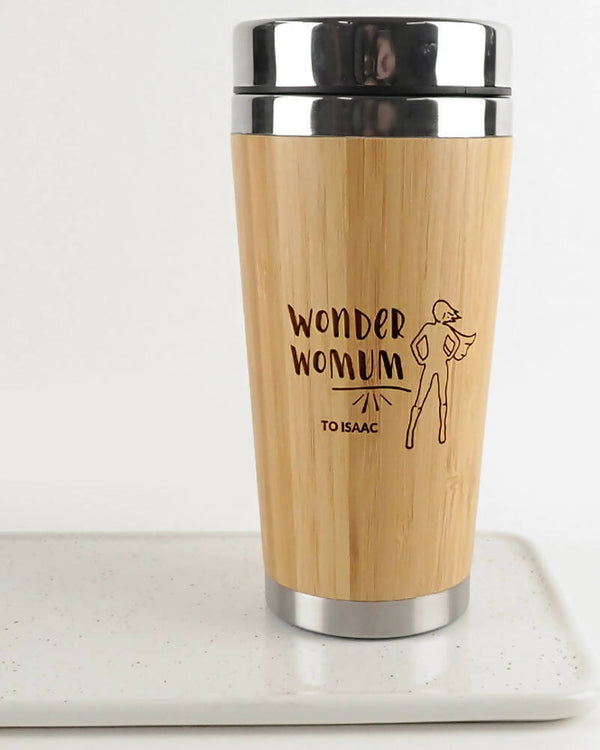 Wonder Womum Personalised Engraved 400ml Bamboo Travel Mug