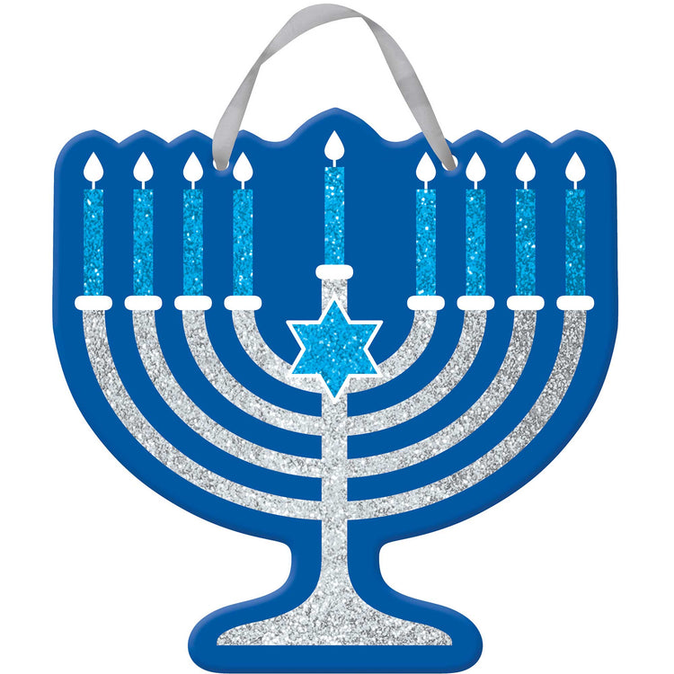 Hanukkah Hanging Sign MDF Glittered & Ribbon Hanger