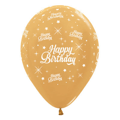 Sempertex 30cm Happy Birthday Twinkling Stars Metallic Gold Latex Balloons, 6PK Pack of 6
