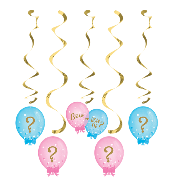 Gender Reveal Balloons Dizzy Danglers Hanging Swirls Pack of 5