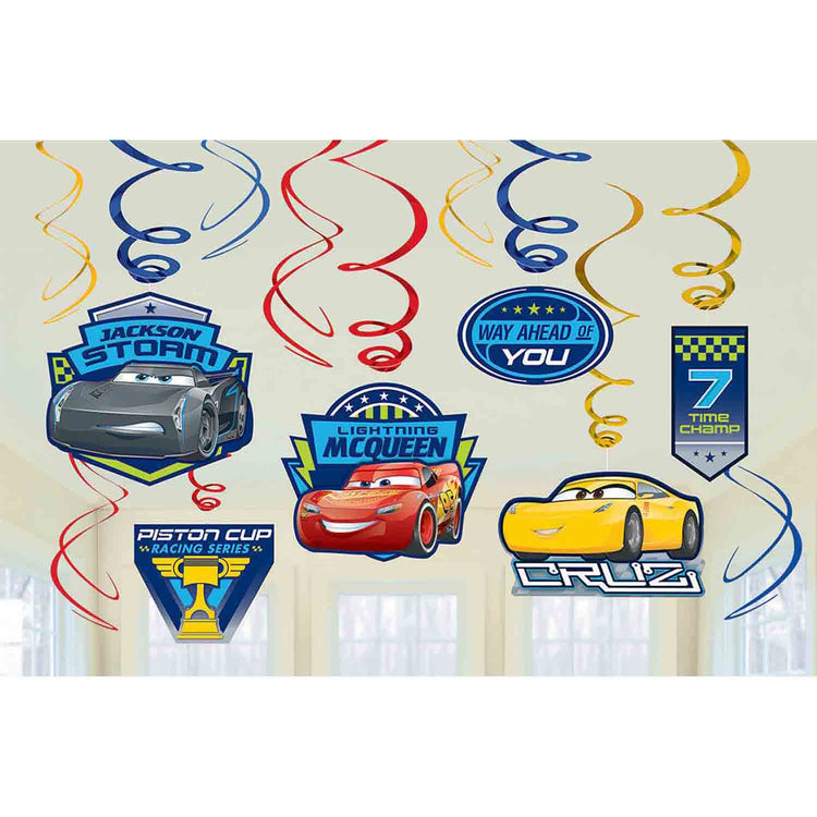 Disney Cars 3 Hanging Swirl Decorations Pack of 12