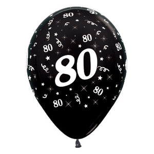 Sempertex 30cm Age 80 Metallic Black Latex Balloons 6PK Pack of 6