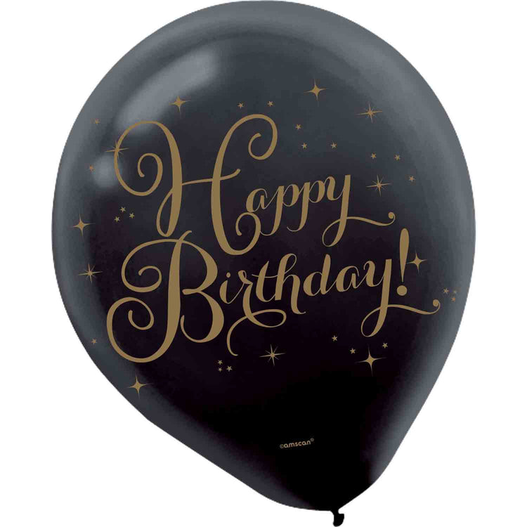 Gold Happy Birthday 30cm Latex Balloons Gold & Black Pack of 15