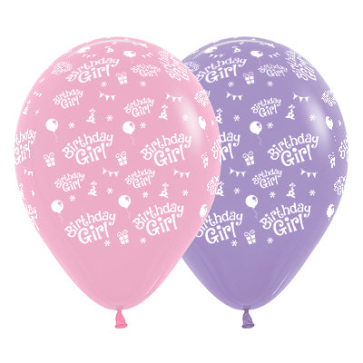 Sempertex 30cm Birthday Girl Fashion Pink & Lilac Latex Balloons, 6PK Pack of 6