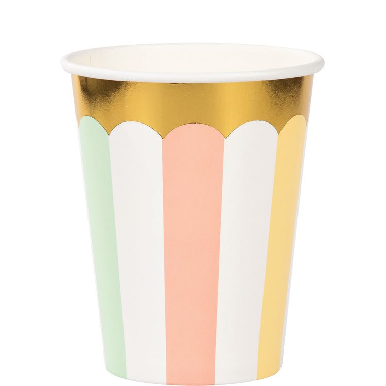 Pastel Celebrations Cups Paper & Gold Foil 266ml Pack of 8