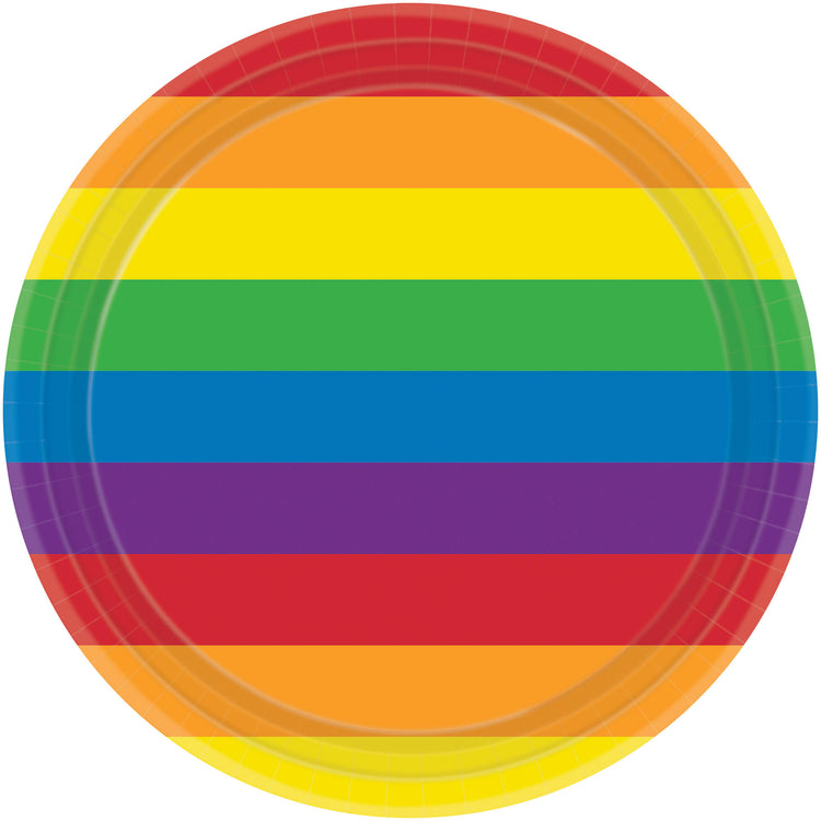 Rainbow Round Paper Dinner Plates 9in/ 23cm Pack of 8