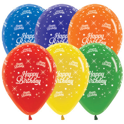 Sempertex 30cm Happy Birthday Twinkling Stars Crystal Assorted Latex Balloons, 25PK Pack of 25