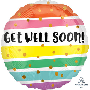 45cm Standard HX Get Well Soon Bold Stripes Balloon