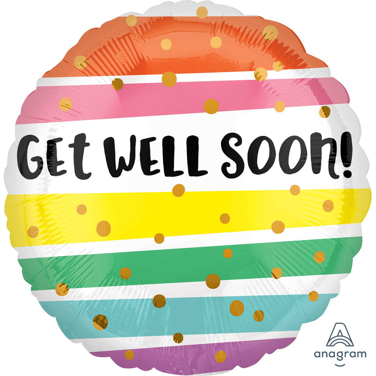 45cm Standard HX Get Well Soon Bold Stripes Balloon