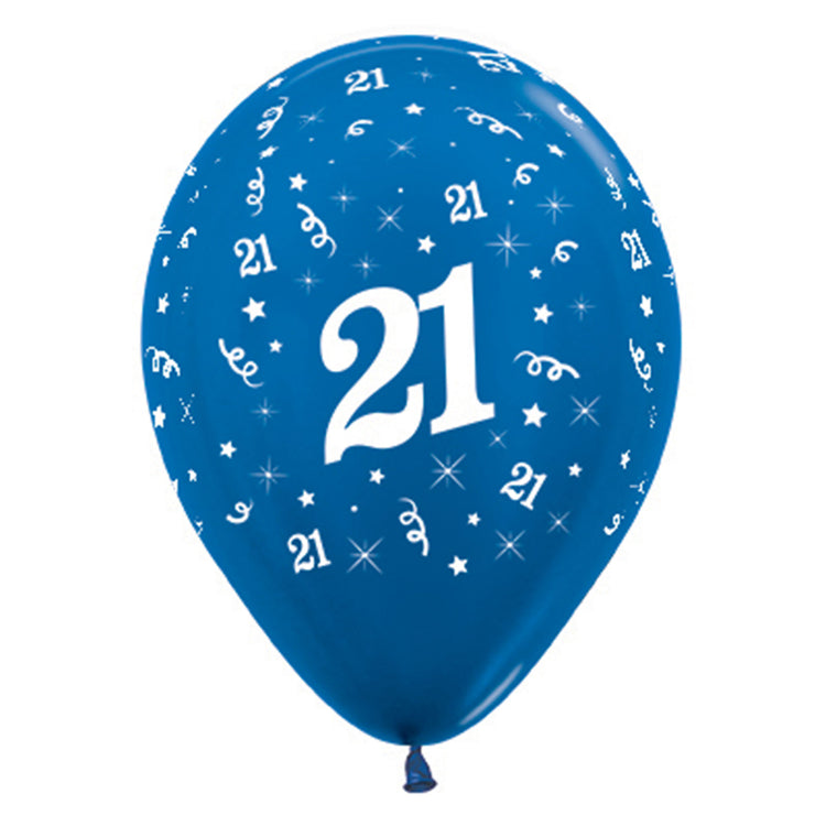 Sempertex 30cm Age 21 Metallic Blue Latex Balloons, 6PK Pack of 6