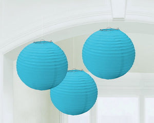 Round Paper Lanterns - Caribbean Blue Pack of 3