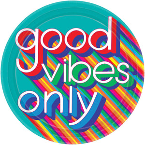 Good Vibes 70s Round Paper Plates 10 1/2in / 26cm Pack of 8