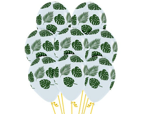 Leaves on White 30cm Latex Balloon Pack of 12