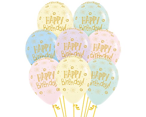 Sempertex 30cm Happy Birthday Sunshine on Pastel Matte Assorted Latex Balloons, 12PK Pack of 12