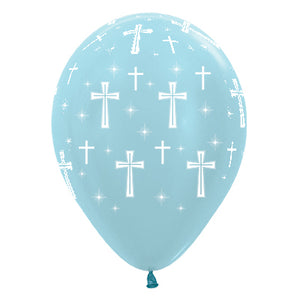 Sempertex 30cm Holy Cross Satin Pearl Blue Latex Balloons 25PK Pack of 25