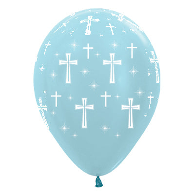 Sempertex 30cm Holy Cross Satin Pearl Blue Latex Balloons 25PK Pack of 25