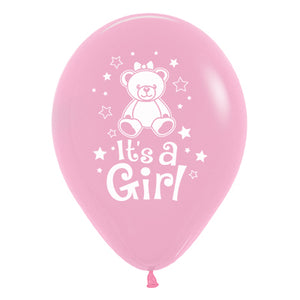 Sempertex 30cm Its A Girl Teddy Fashion Pink Latex Balloons 25PK Pack of 25