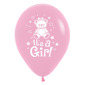 Sempertex 30cm Its A Girl Teddy Fashion Pink Latex Balloons, 25PK Pack of 25