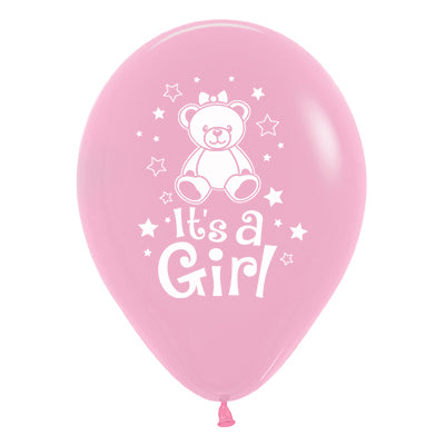 Sempertex 30cm Its A Girl Teddy Fashion Pink Latex Balloons 25PK Pack of 25