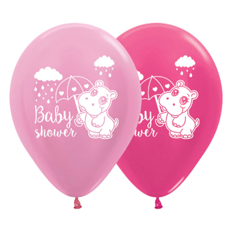 Sempertex 30cm Baby Shower Hippo Satin Pearl Pink & Metallic Fuchsia Latex Balloons, 6PK Pack of 6
