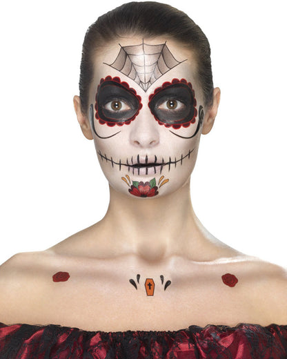 Day Of The Dead Face Tattoo Transfers Set Black And Red