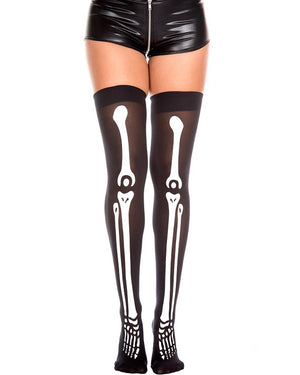 Skeleton Print Thigh High Stockings