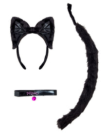 Black Cat Collar Ears and Tail Deluxe Set