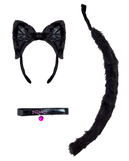Black Cat Collar Ears and Tail Deluxe Set