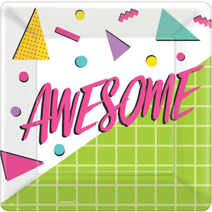 Awesome Party 80s Square Plates 10in / 25cm Pack of 8
