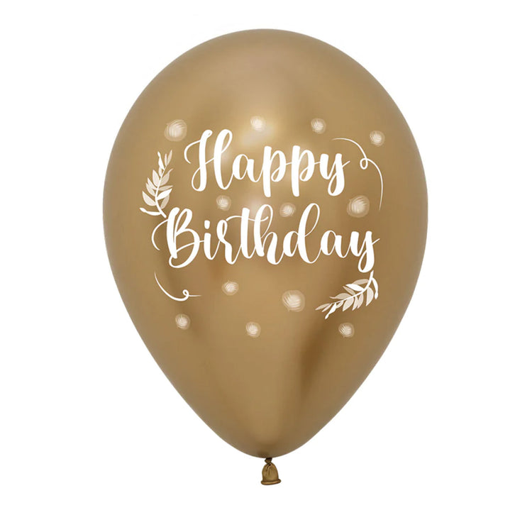 Sempertex 30cm Happy Birthday Romantic Leaves Metallic Reflex Gold Latex Balloons, 12PK Pack of 12