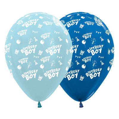 Sempertex 30cm Birthday Boy Satin Pearl Blue & Metallic Blue Latex Balloons 25PK Pack of 25