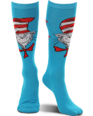 Image of blue Cat in the Hat knee high socks.