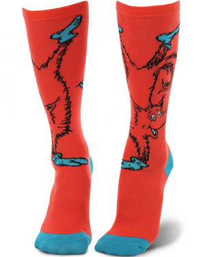 Image of red Fox in Socks knee high socks. 