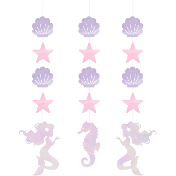 Mermaid Shine Iridescent Hanging String Cutouts 57cm Pack of 3