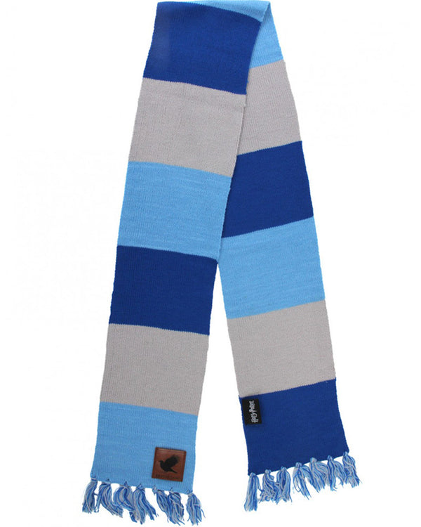 Image of blue and grey striped Harry Potter Ravenclaw striped scarf. 