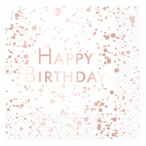 Rose Gold Happy Birthday Lunch Napkins Pack of 16