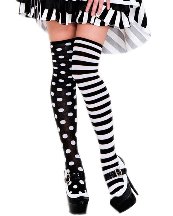 Polka Dot and Striped Thigh High Stockings