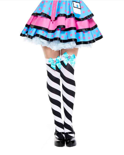 Diagonal Striped Bow Thigh Highs