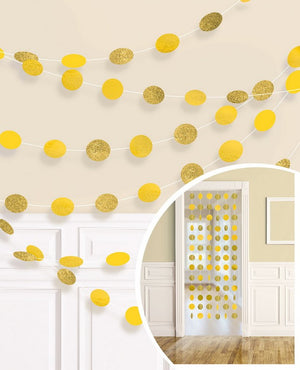Yellow Sunshine Glitter Round Hanging String Decorations Pack of 6