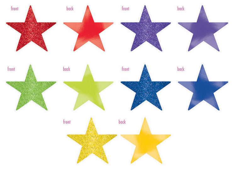 Solid Star Cutouts Foil & Glitter -  Rainbow Pack of 5