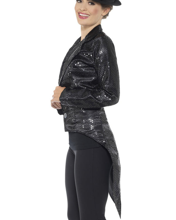 Black Sequin Womens Tailcoat