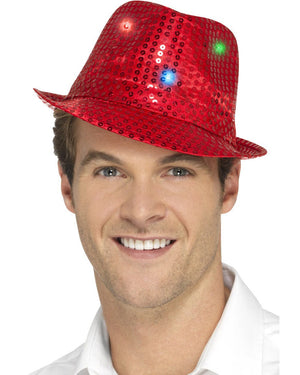 Red Light up Sequin Trilby Hat