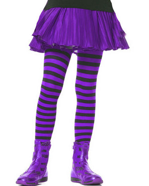 Black and Bright Purple Striped Girls Tights