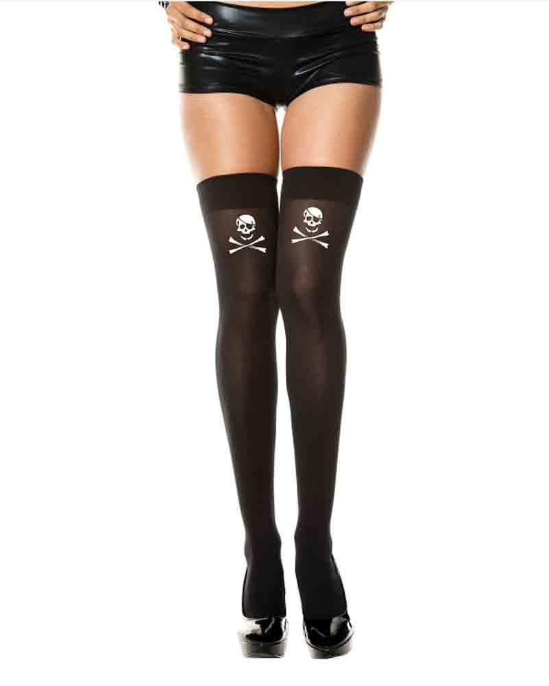Skull Print Opaque Thigh Highs