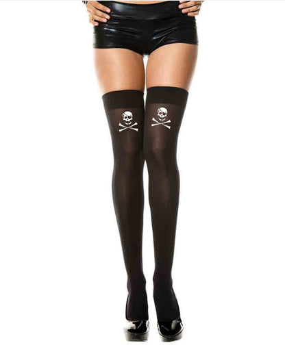 Skull Print Opaque Thigh Highs