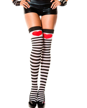 Striped Opaque Thigh High Stockings